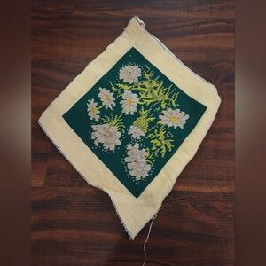 Vintage Unframed Yellow Green Floral Needlepoint